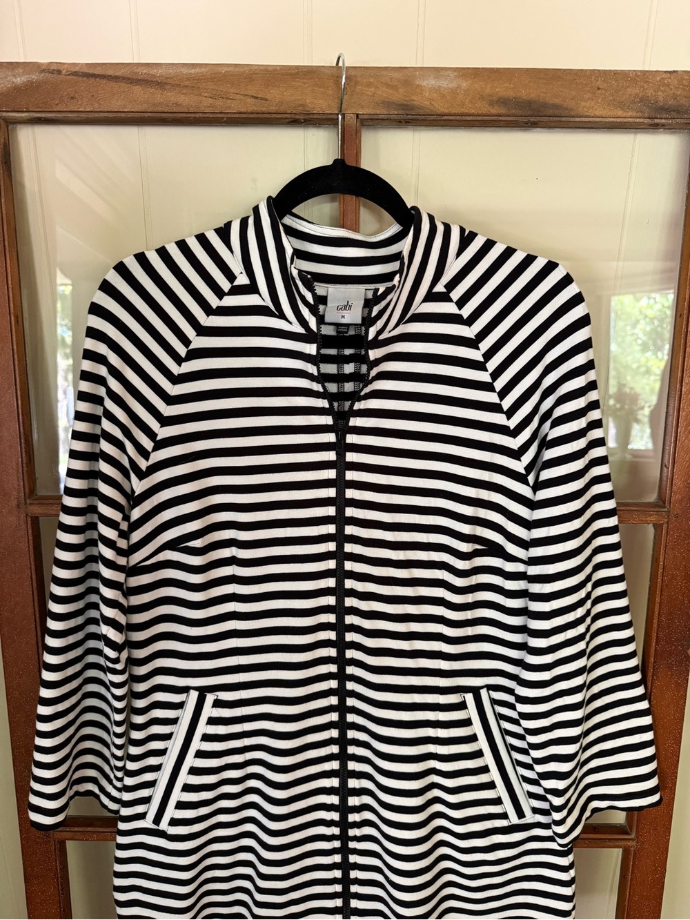 Cabi Byline Jacket #5851 Black White Striped Collar Zip Front Spring 21 - Medium - Picture 3 of 9